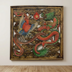 Handcrafted Teak Wood Dragon & Phoenix Wall Art Panel