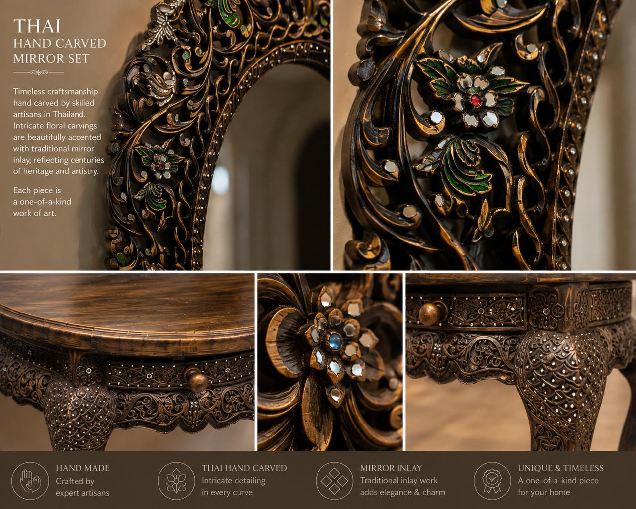 Hand-carved Wooden console