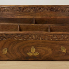 Handmade Thai Wooden Organizer with Brass Inlay