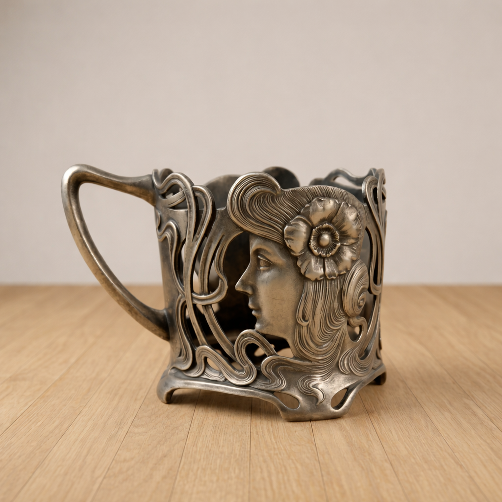 Antique Art Nouveau Silver Tea Glass Holder Duo
