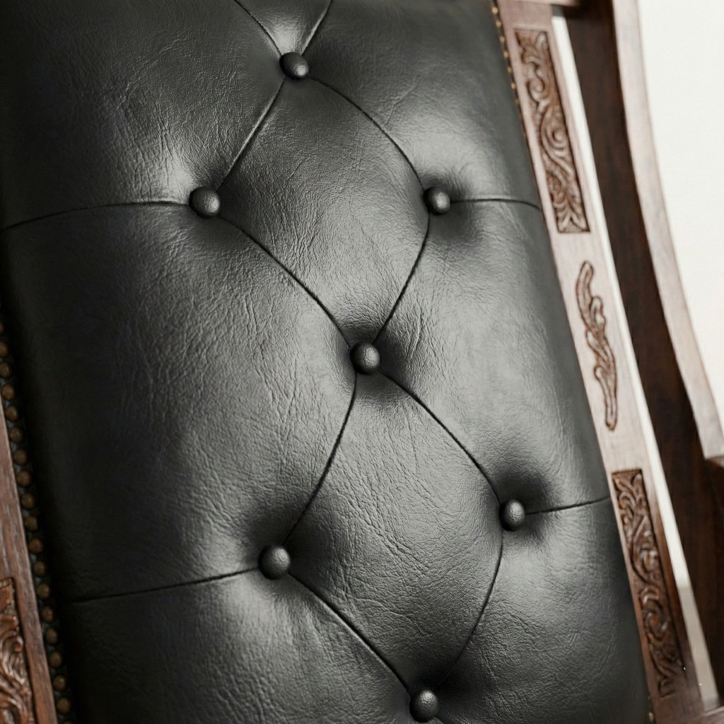 Carved Wooden Armchair with Footstool