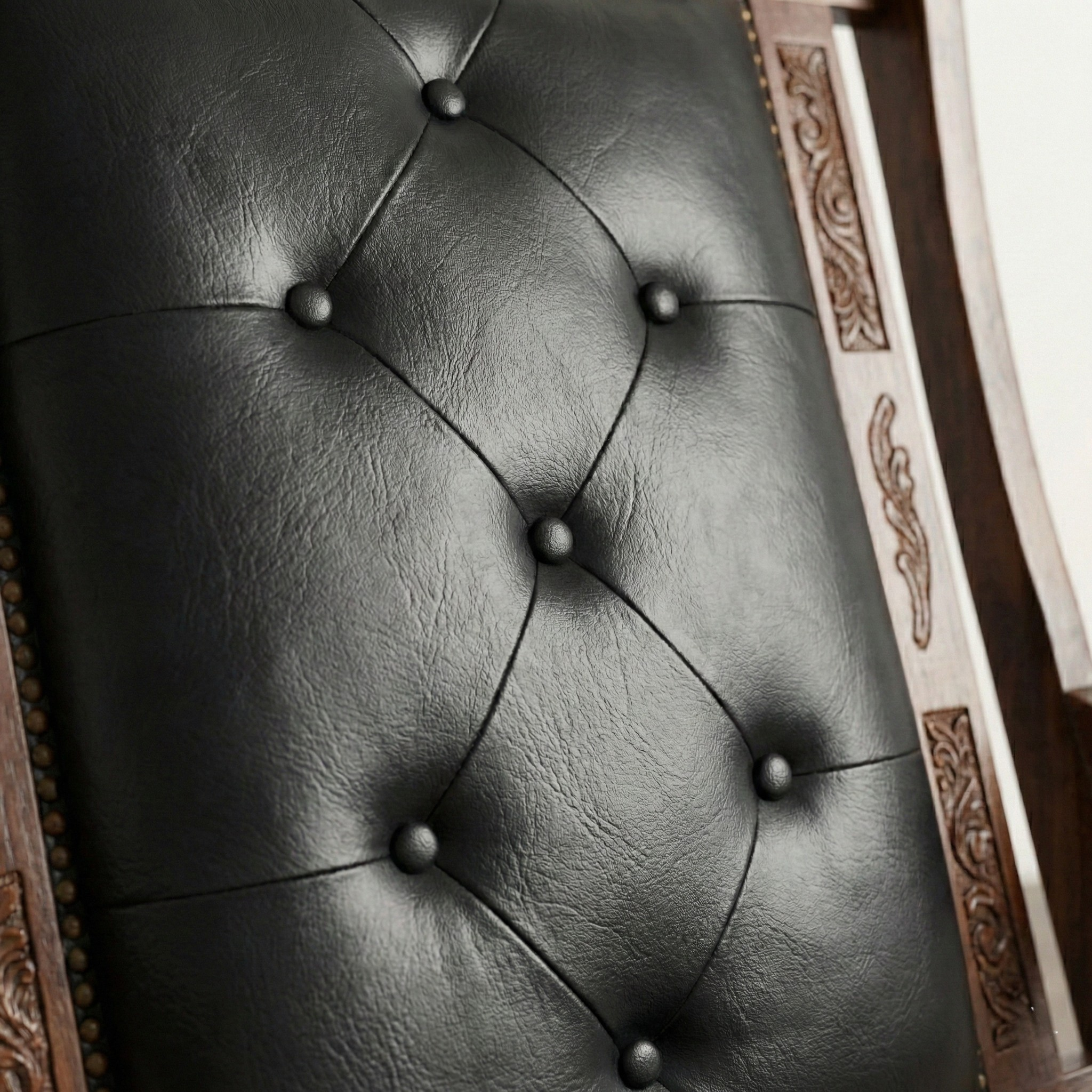 Carved Wooden Armchair with Footstool