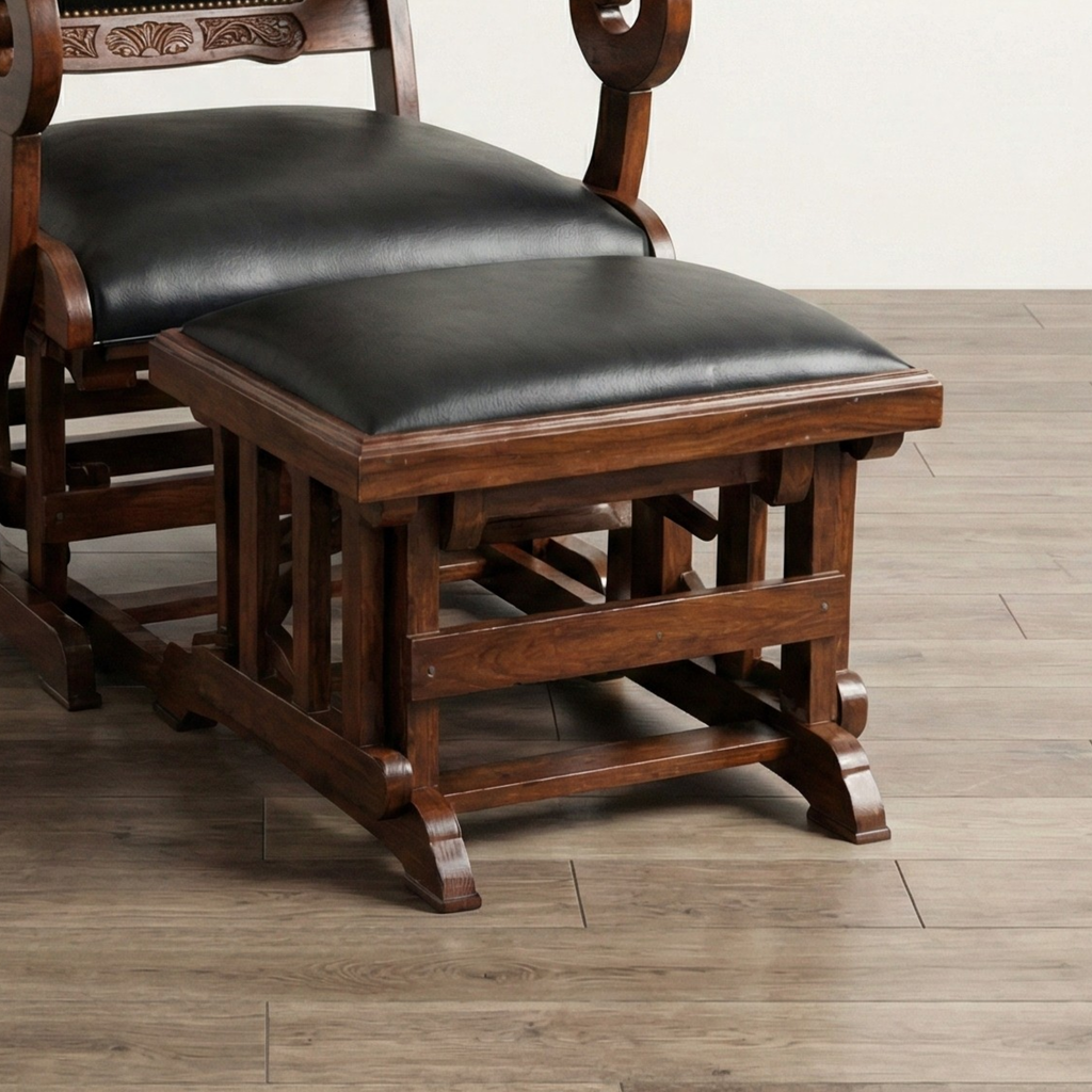 Carved Wooden Armchair with Footstool