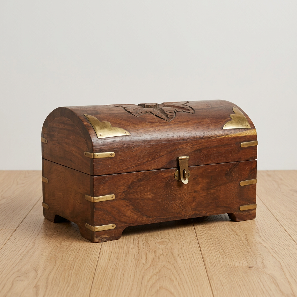 Wooden Treasure Chest Storage Box with Brass Corners