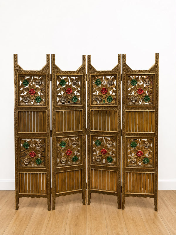 Thai walnut wood folding screen