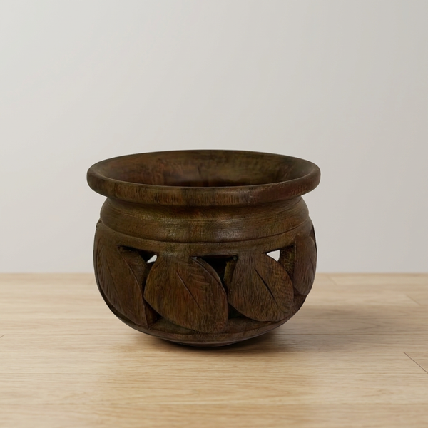 Hand-Carved Solid Wooden Decorative Bowl