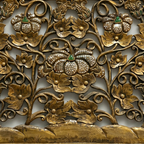 Handcrafted Carved Wooden Floral Wall Panel with Mother of Pearl & Stone Inlay