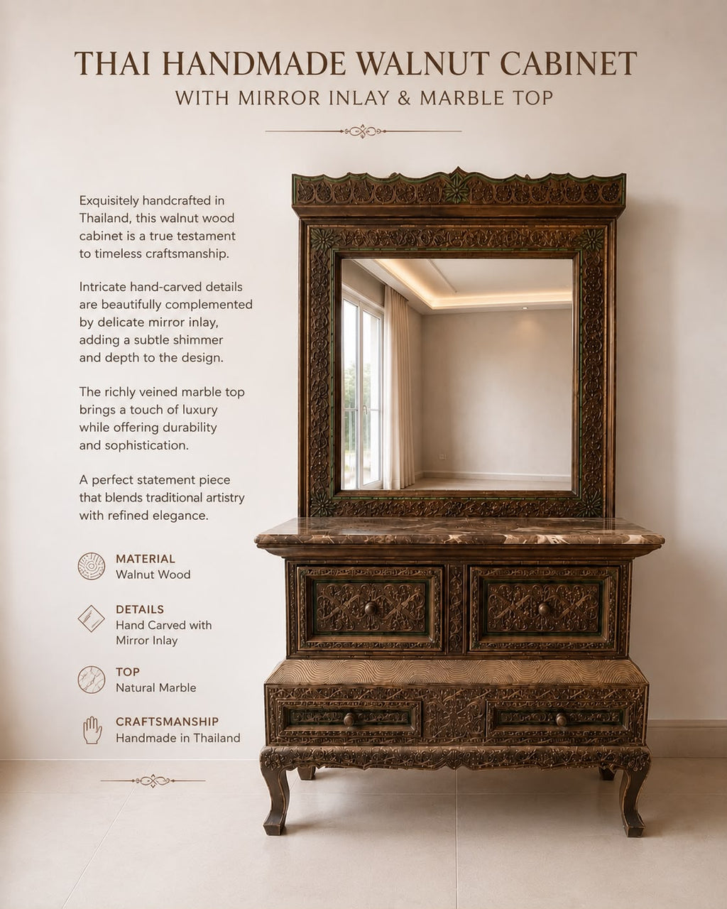 THAI HANDMADE WALNUT CABINET