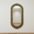 Handcrafted Ornate Wall Mirror with Decorative Stone Inlay