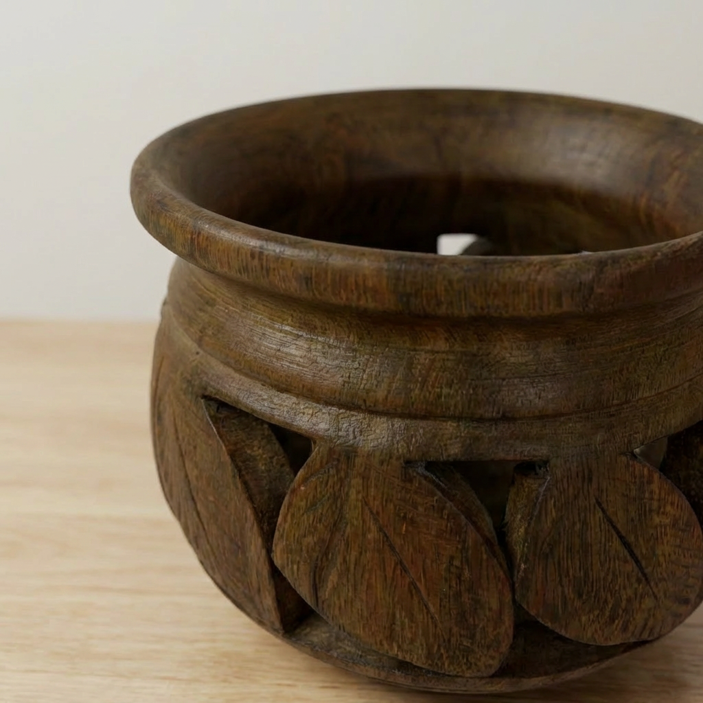Hand-Carved Solid Wooden Decorative Bowl