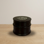 Round Wooden Box with Metal Elephant Inlay