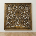 Handcrafted Carved Wooden Floral Wall Panel