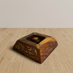 Handmade Indian Wooden Ashtray with Brass Inlay