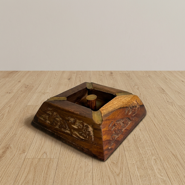 Handmade Indian Wooden Ashtray with Brass Inlay