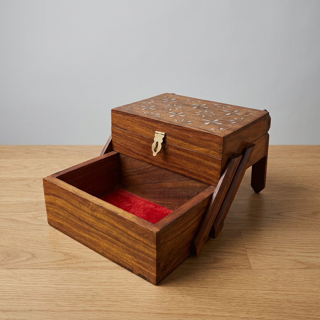 Handmade Sheesham Wood Jewelry Box with Brass Inlay