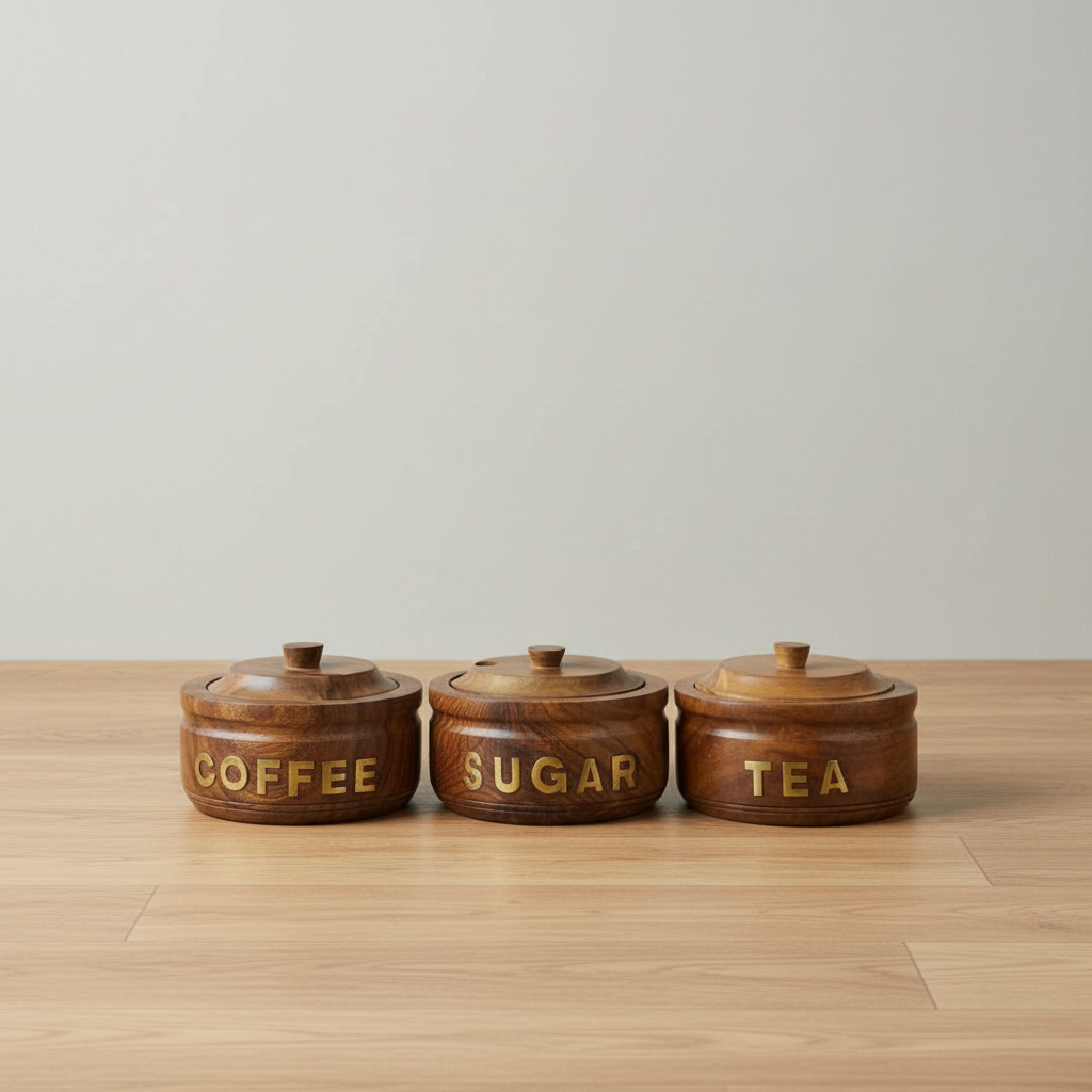 Wooden Coffee Sugar Tea Canister Set