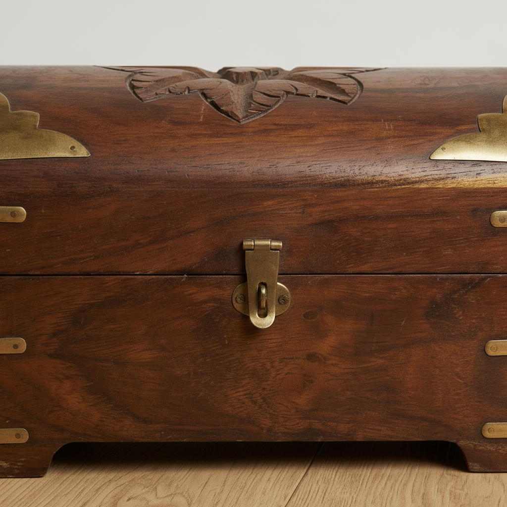 Wooden Treasure Chest Storage Box with Brass Corners
