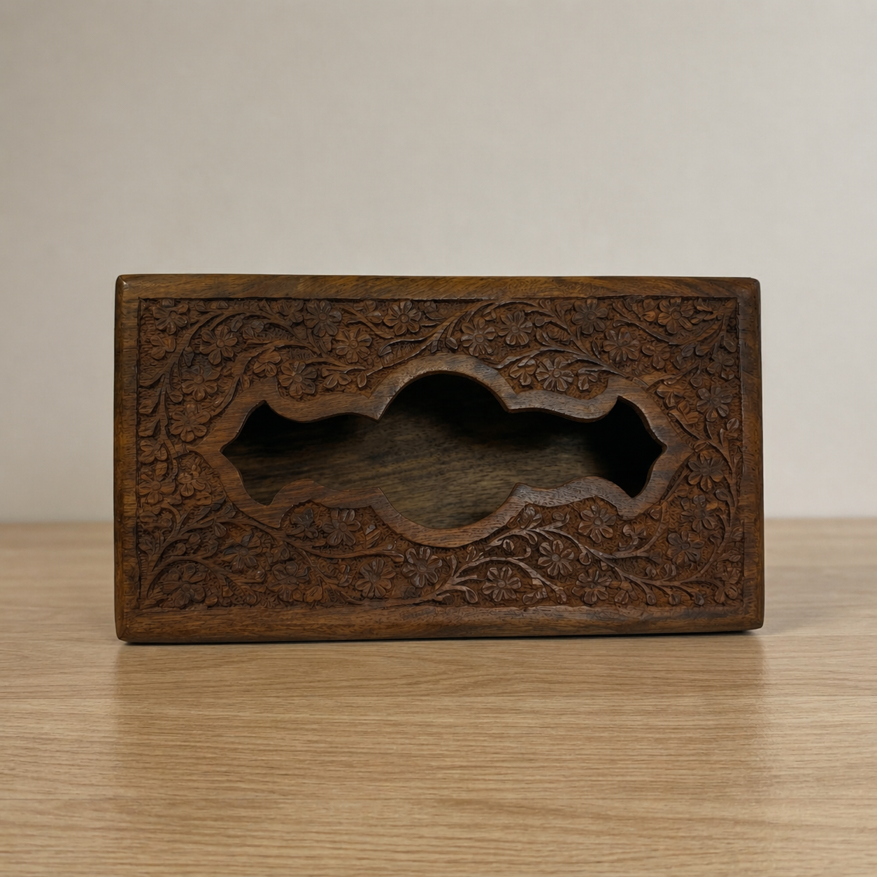 Hand-Carved Indian Wooden Tissue Box