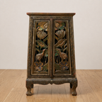 Handcarved Wooden Cabinet with Floral & Bird Motif – Vintage Handmade Storage Unit