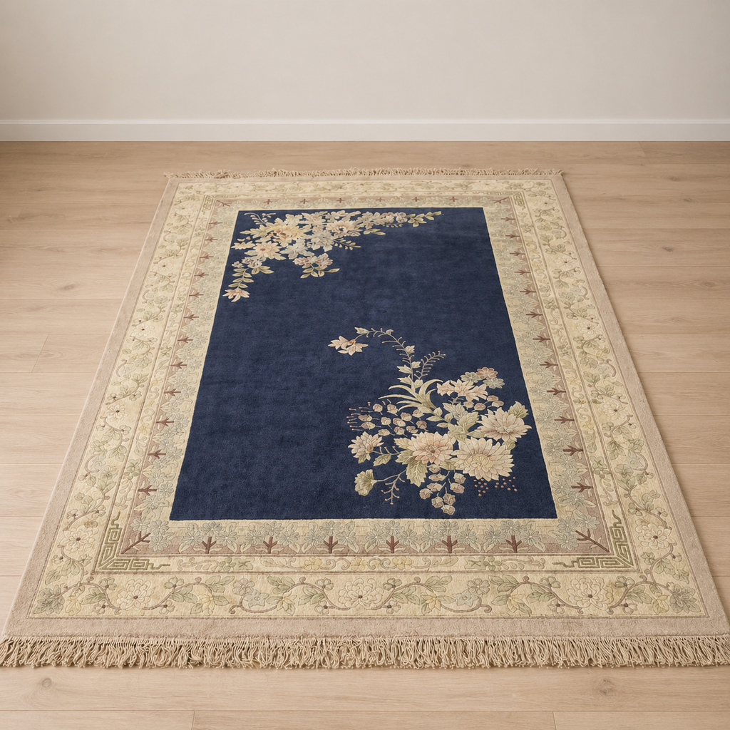 Handcrafted Chinoiserie Rug – Floral Pattern Luxury Carpet
