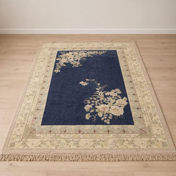 Handcrafted Chinoiserie Rug – Floral Pattern Luxury Carpet