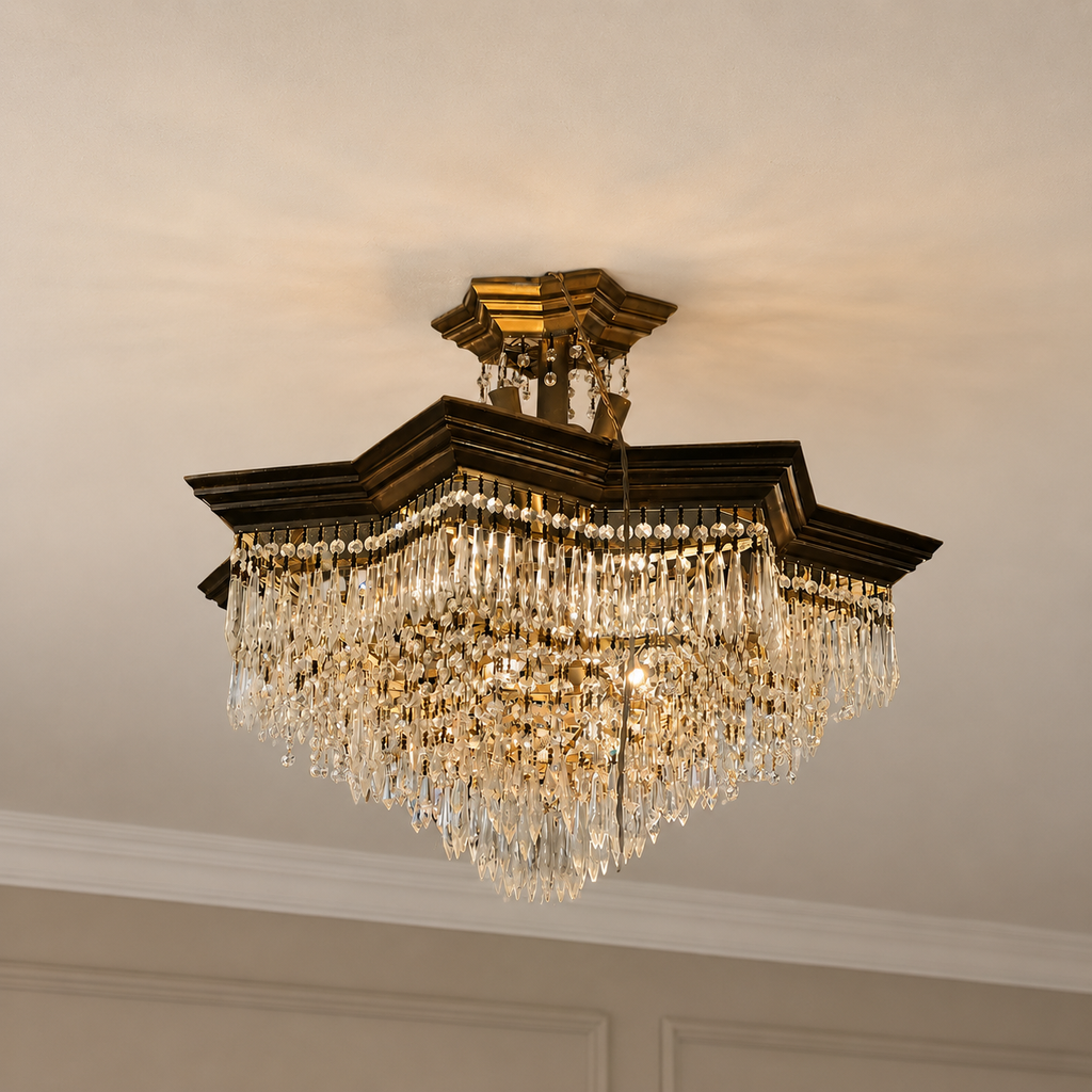 Antique Brass & Crystal Chandelier