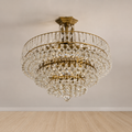 Large Antique Brass & Crystal Multi-Tier Chandelier