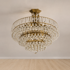 Large Antique Brass & Crystal Multi-Tier Chandelier