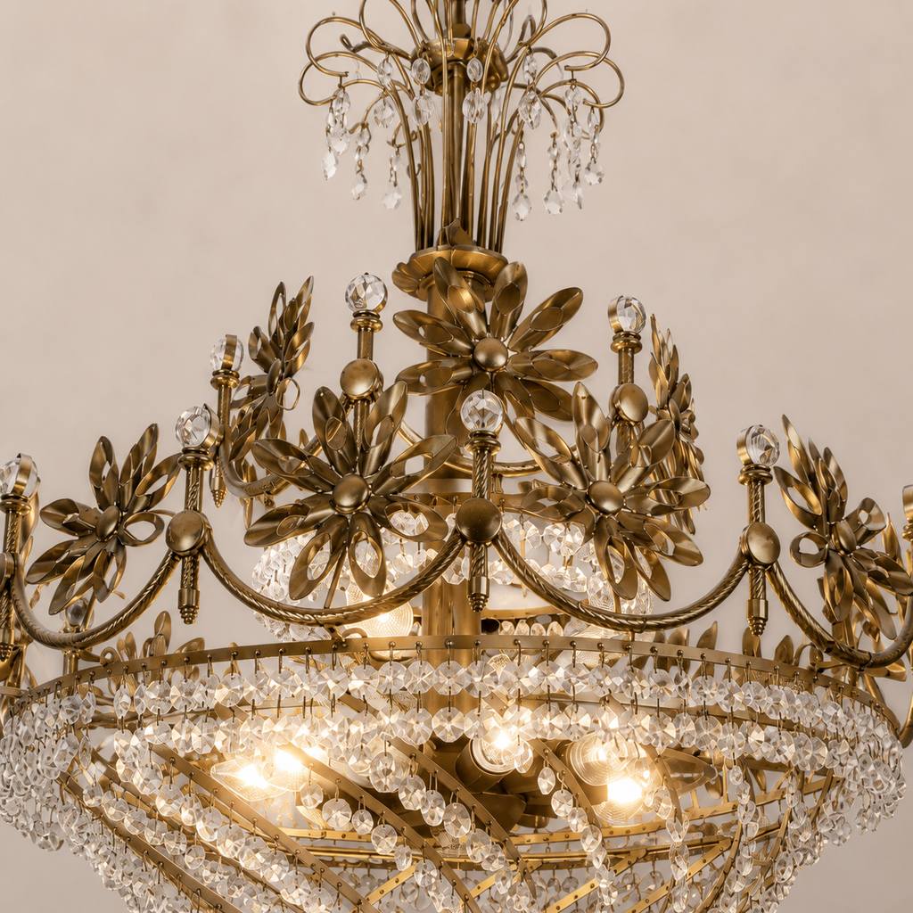 Classic Floral Brass & Crystal Chandelier