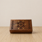 Hand-Carved Wooden Incense Burner with Brass Inlay