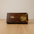 Hand-Carved Pakistani Wooden Ashtray with Brass