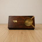 Hand-Carved Pakistani Wooden Ashtray with Brass