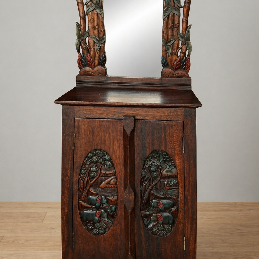Hand-Carved Wooden Mirror Cabinet