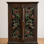 Handcarved Wooden Cabinet with Floral & Bird Design – Handmade Storage Unit