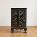 Handcarved Wooden Cabinet with Floral & Bird Design – Handmade Storage Unit