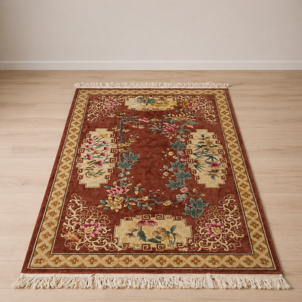 Handcrafted Chinoiserie Rug – Vintage Floral Luxury Carpet