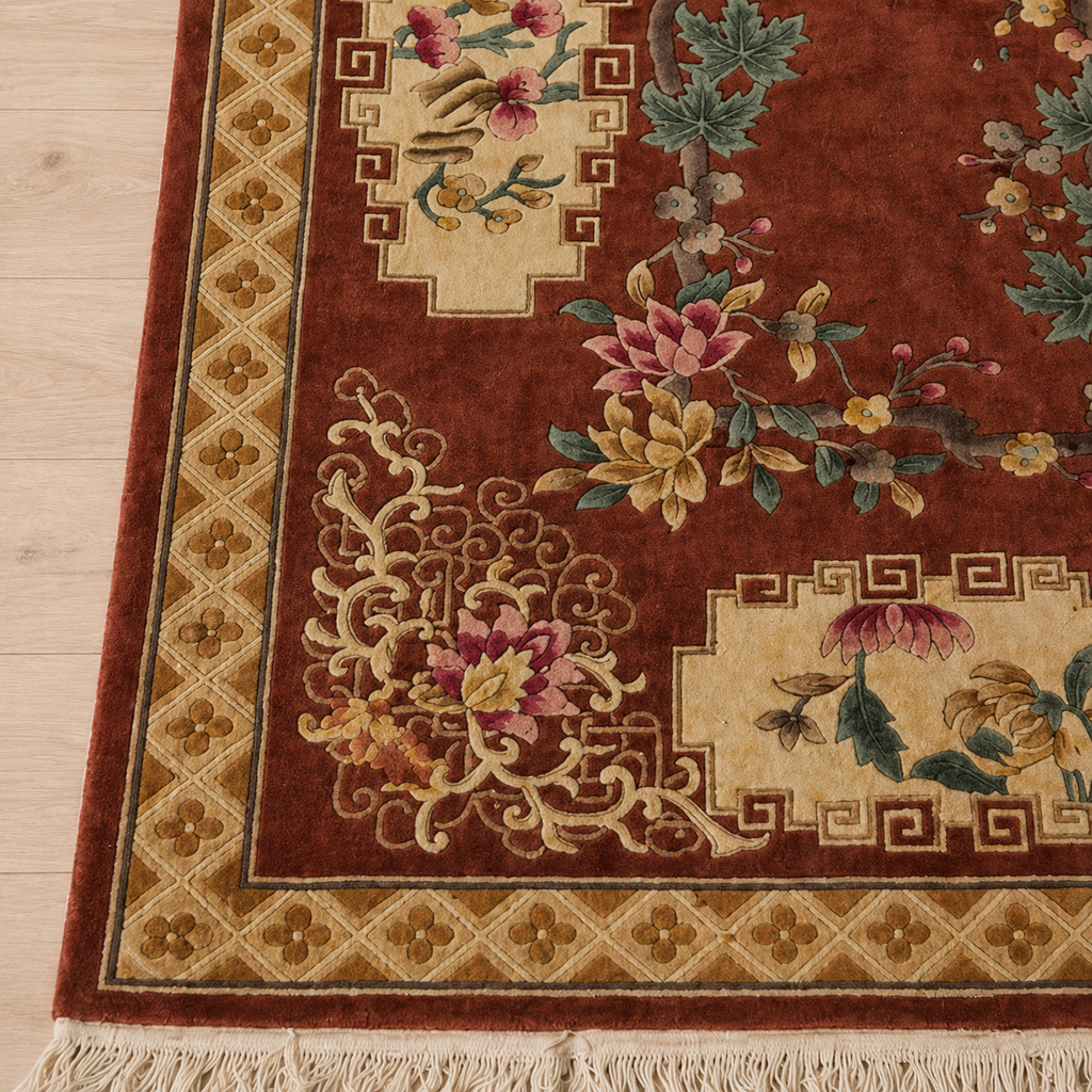 Handcrafted Chinoiserie Rug – Vintage Floral Luxury Carpet