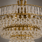 Large Antique Brass & Crystal Multi-Tier Chandelier