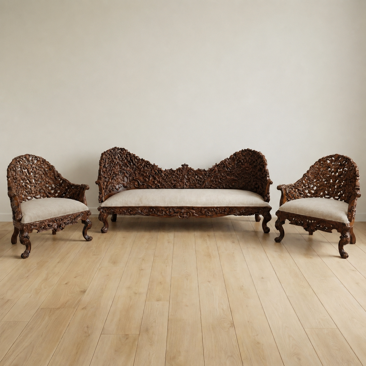 Hand-Carved Wooden Sofa Set