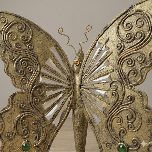 Antique Butterfly Decor Piece – Handmade Brass Inlay Vintage Design