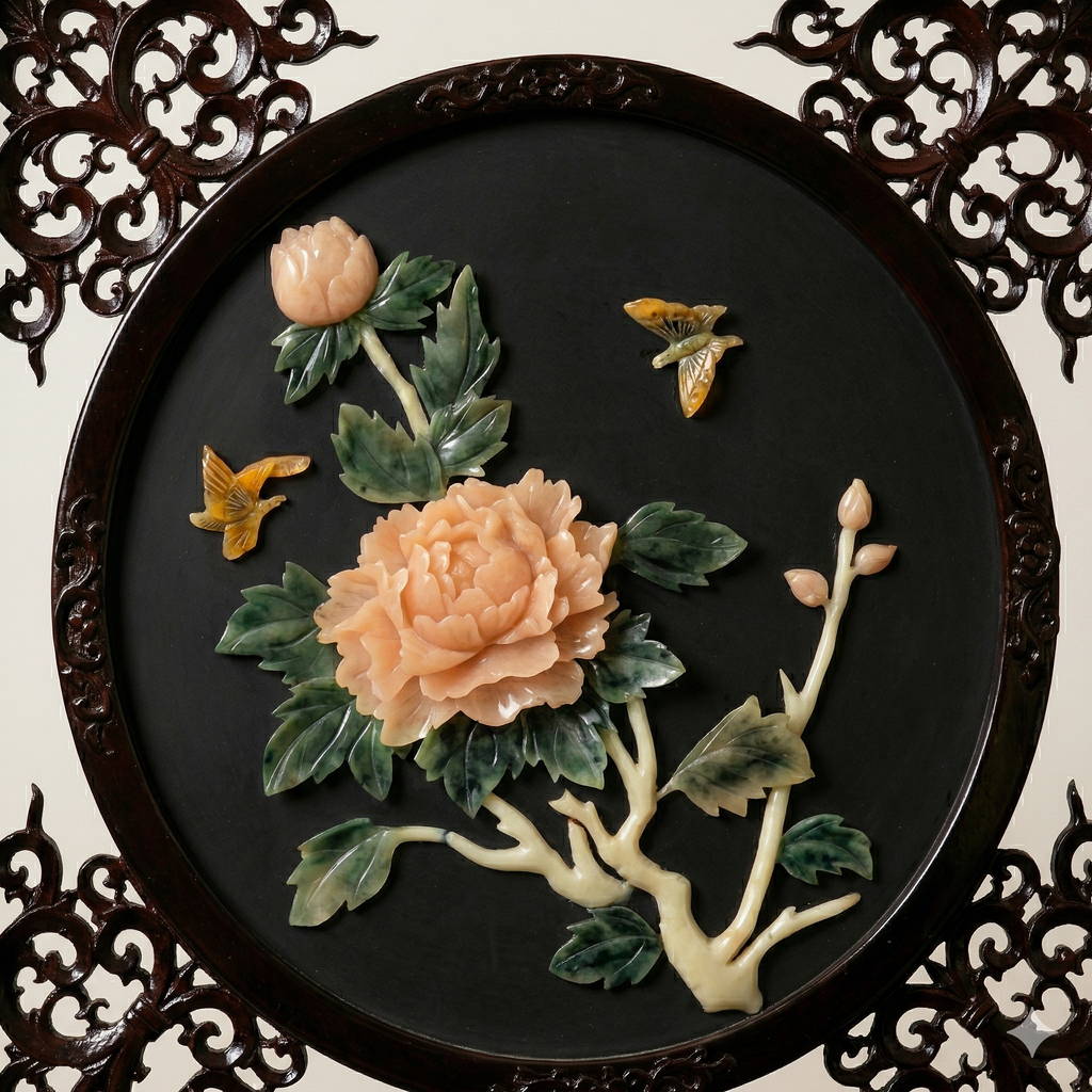 Handcrafted Floral Stone Inlay Wall Art
