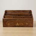 Handmade Thai Wooden Organizer with Brass Inlay