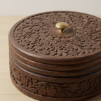Hand-Carved Indian Wooden Storage Box with Lid