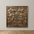 Handcrafted Walnut Wood Wall Art Panel with Mirror Inlay