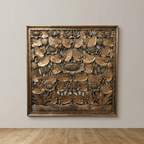 Handcrafted Walnut Wood Wall Art Panel with Mirror Inlay