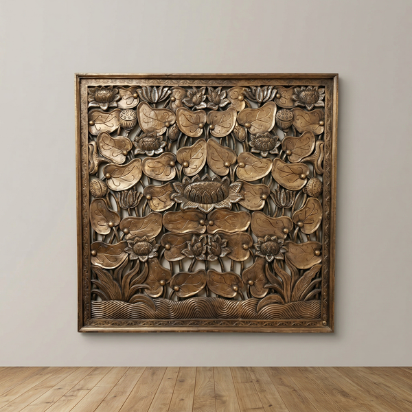 Handcrafted Walnut Wood Wall Art Panel with Mirror Inlay