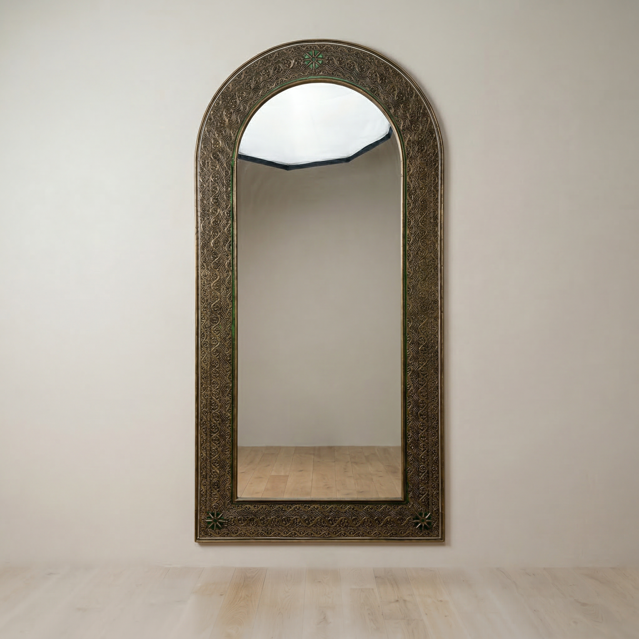 Handcrafted Arched Wall Mirror with Intricate Carved Frame