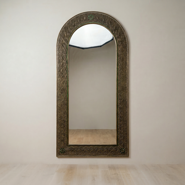 Handcrafted Arched Wall Mirror with Intricate Carved Frame