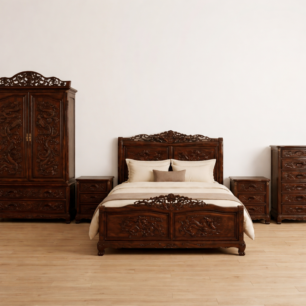 Hand-Carved Solid Rosewood Classic Bedroom Set