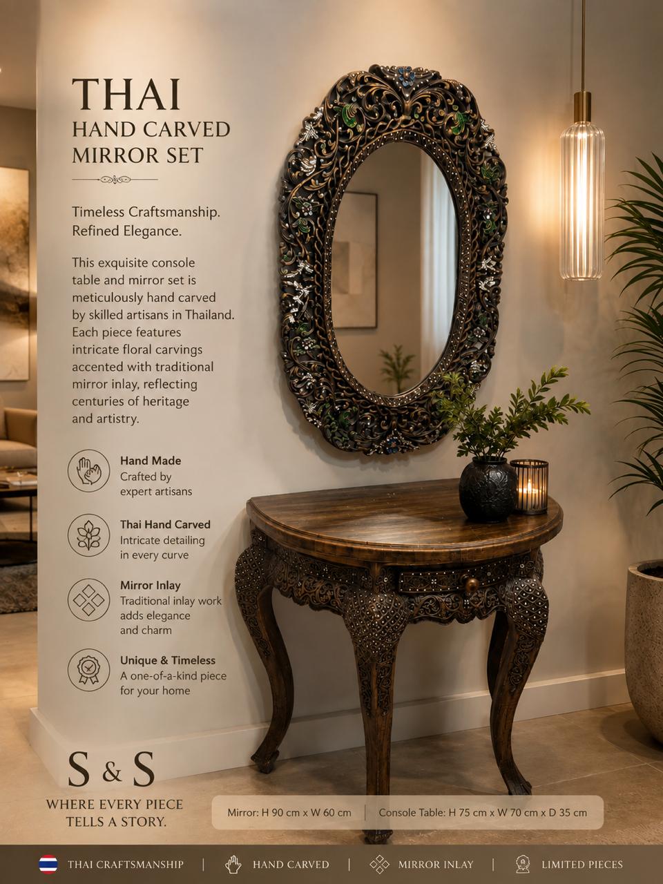 Hand-carved Wooden console